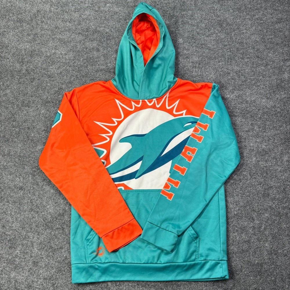 Miami Dolphins NFL Team Apparel Kids L 14/16 Teal Orange Hooded Sweatshirt